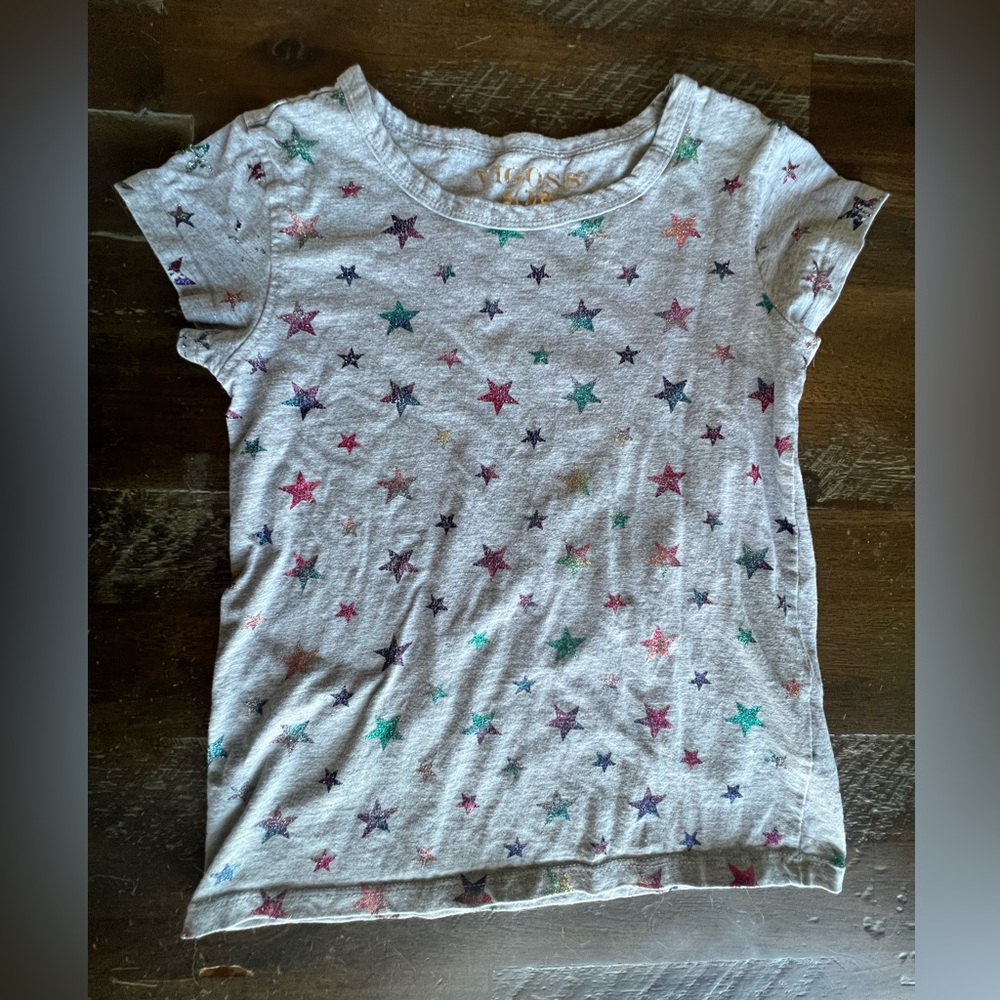 Vigoss Short Sleeve Grey Metallic Rainbow Stars Girls 7/8 Tee T shirt